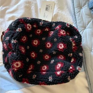 NWT THE GREAT. Black and Red Floral Fleece Bag
